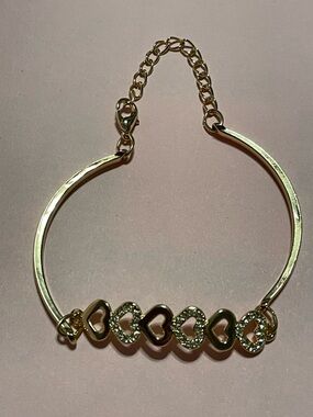 Heart Gold Tone Jeweled Bracelet #9003